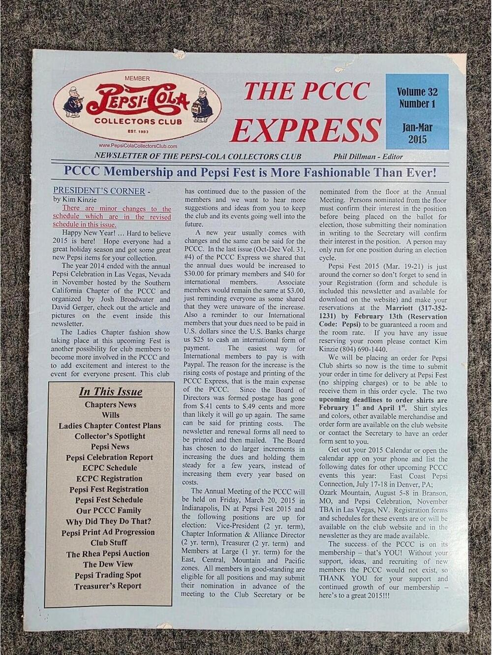 Pepsi-Cola Collectors Club Newsletter PCCC Express 2015 Promo